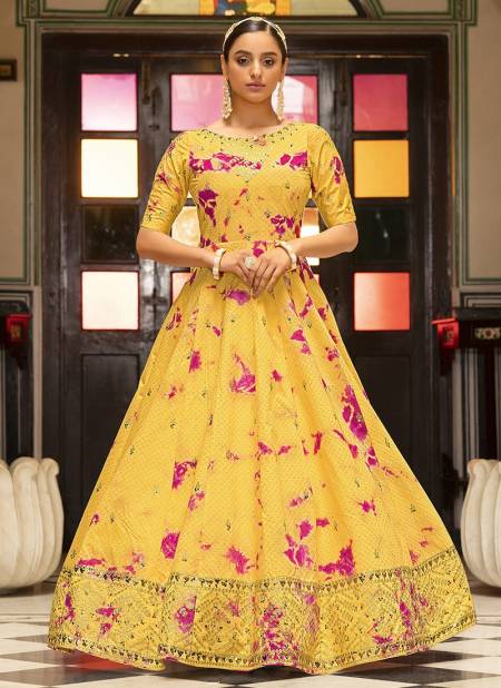 Yellow Colour Kf Flory 20 Heavy Fancy Stylish Festive Wear Designer Anarkali Gown Collection 4733